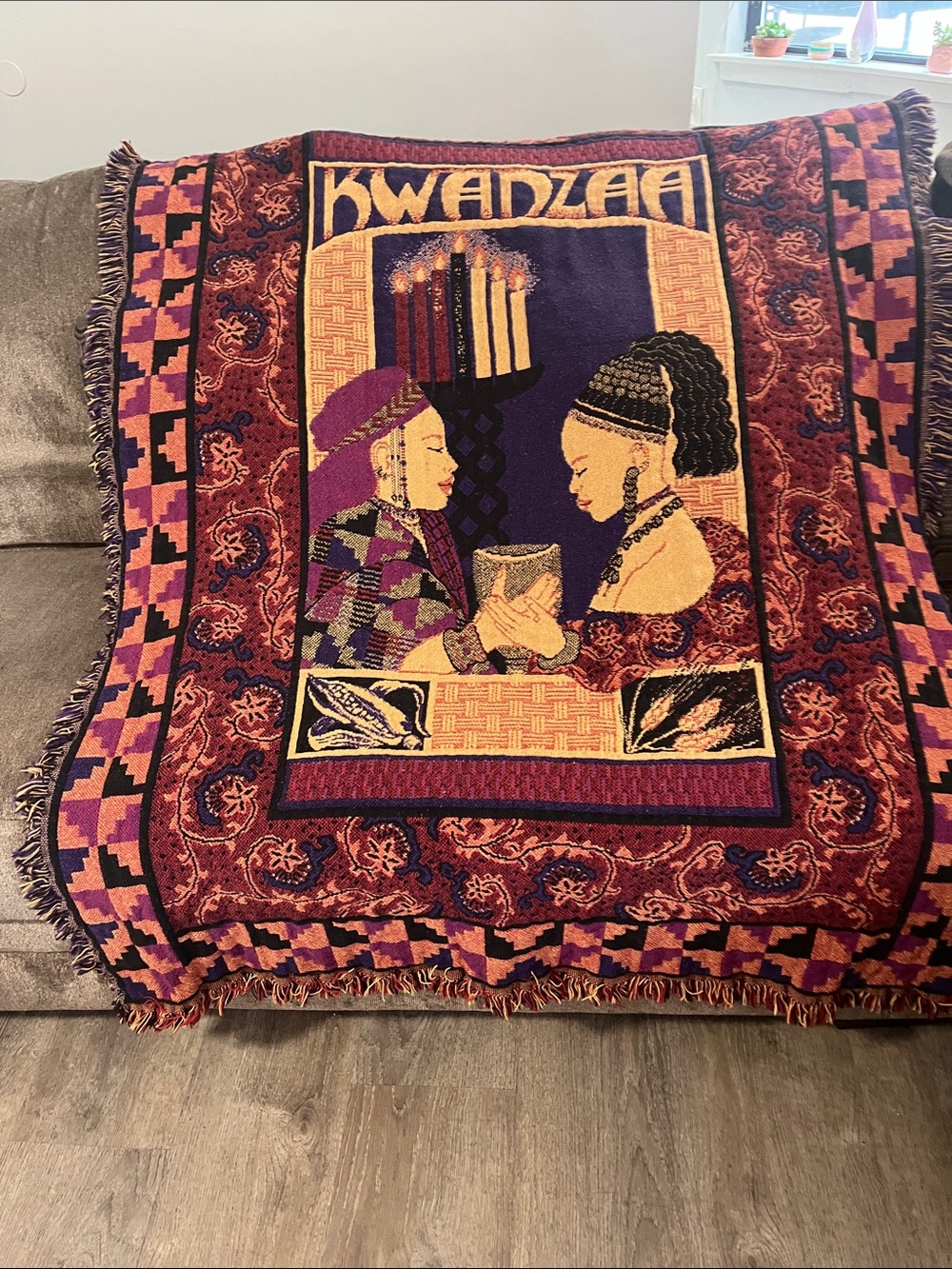 Kwanzaa Decorative Woven Throw Blanket - Rich Jewel Tones by Goodwin weavers